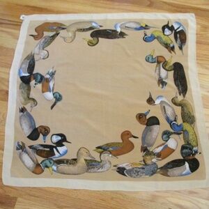 Tan Silk Scarf with Ducks